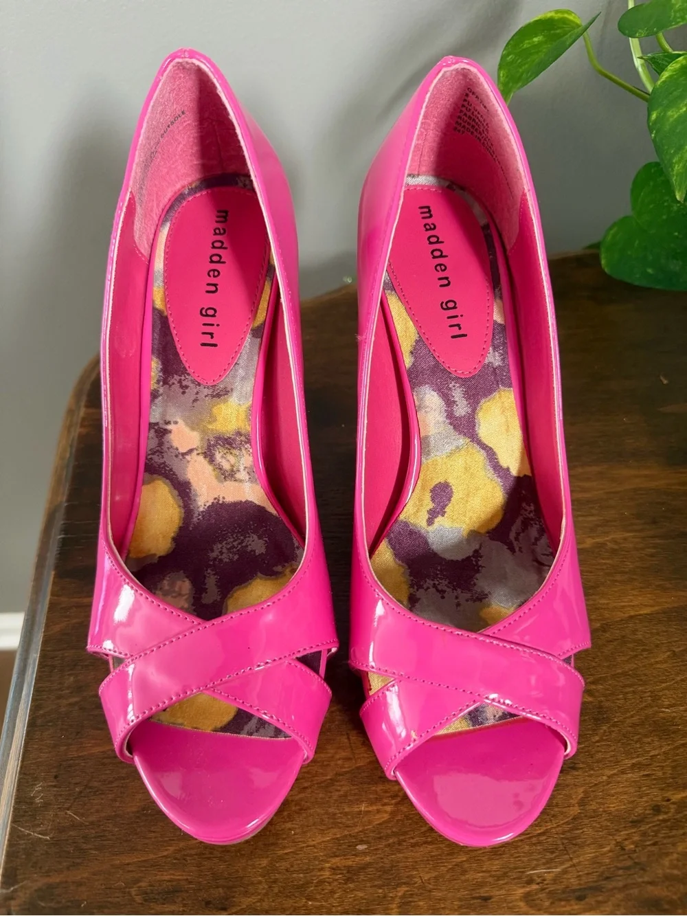 Madden Girl Hot Pink Patent Peep-Toe Heels. Size 8
